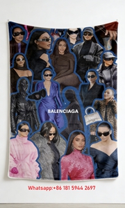 Balenciaga Vintage Collage Print Fleece Throw Blanket BA437